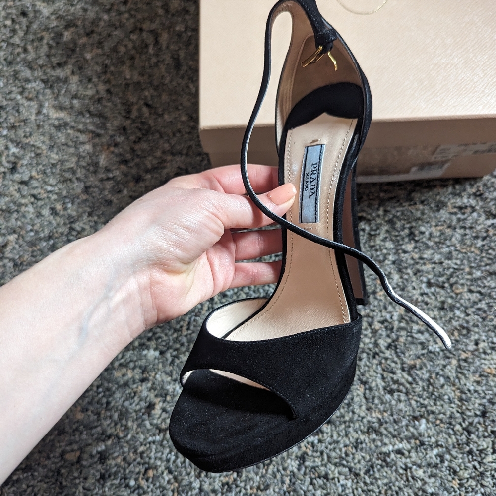 Prada Black Suede Platform Heels - Picture 8 of 9